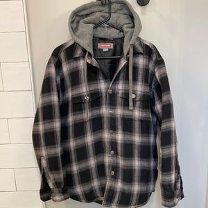 Flannel with lining hooded shirt jacket